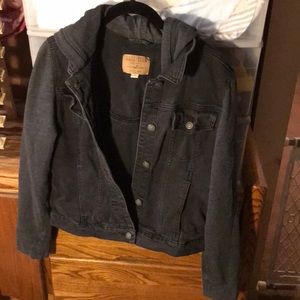 Hollister black Jean jacket with hood, like new